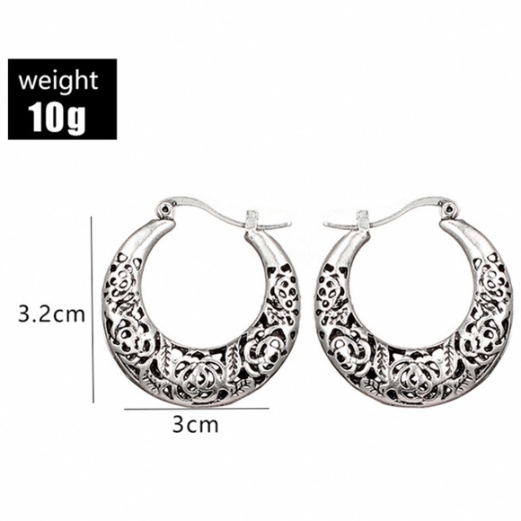 Silver Filigree Boho 3D Lever Top Hoop Earrings - Picture 8 of 9